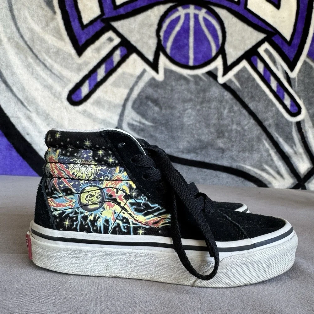 Size 11c - VANS TODDLER SK8-HI ZIP SNEAKER TS GLOW WIZARD BLACK WHITE